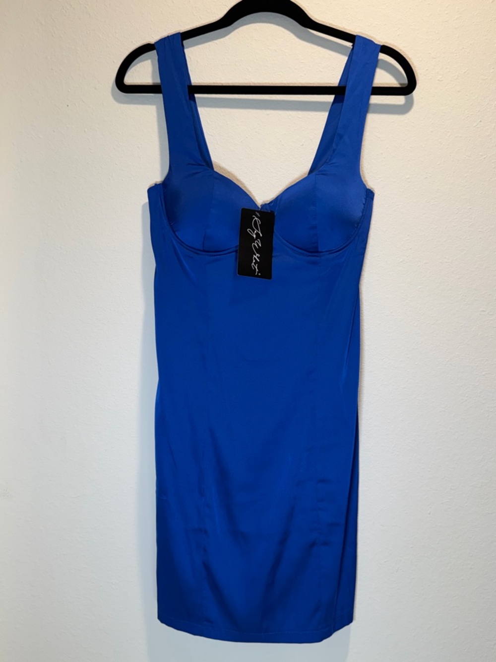Say What? NWT Satin Dress Womenโs S. Royal Blue Padded Bodycon HOCO Prom Dance